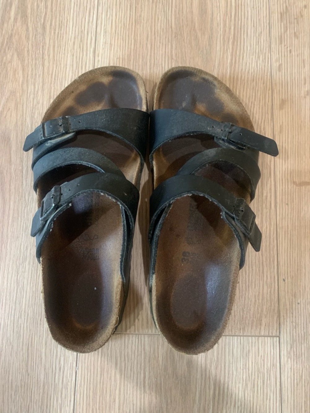 Birkenstock Black Two-Strap Cork Footbed Sandals